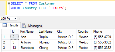 Подстановочные знаки в SQL