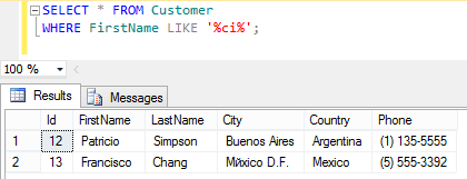 Подстановочные знаки в SQL